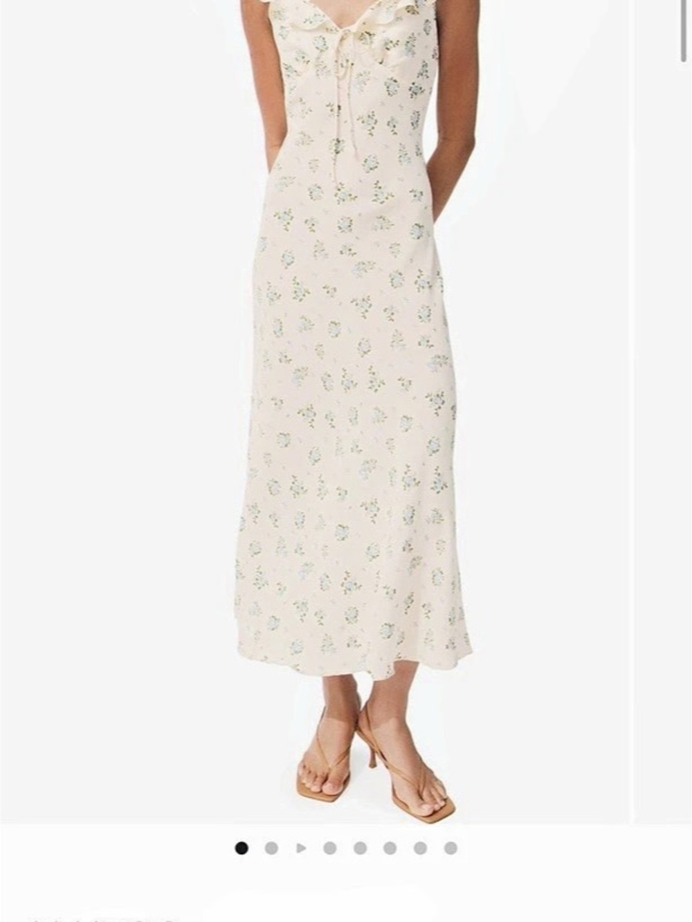 MANGO Floral Ruffle Strap Dress in White
